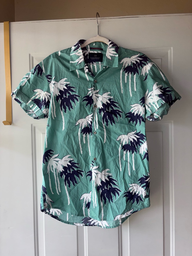 Scotch & Soda Green Palm Tree Button Down Shirt Size M